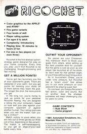 Box back cover for Ricochet on the Atari 8-bit.