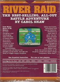 Box back cover for River Raid on the Atari 8-bit.