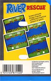 Box back cover for River Rescue on the Atari 8-bit.
