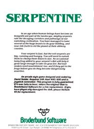 Box back cover for Serpentine on the Atari 8-bit.