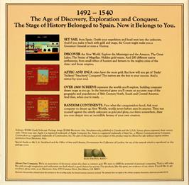 Box back cover for Seven Cities of Gold on the Atari 8-bit.