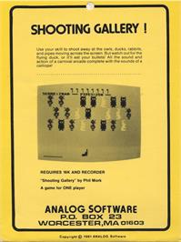 Box back cover for Shooting Gallery on the Atari 8-bit.