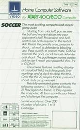 Box back cover for Soccer on the Atari 8-bit.