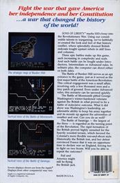 Box back cover for Sons of Liberty on the Atari 8-bit.