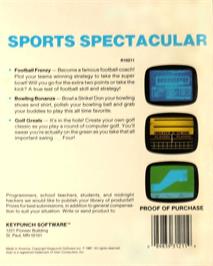 Box back cover for Sports Spectacular on the Atari 8-bit.