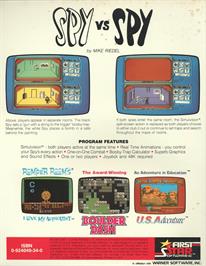 Box back cover for Spy vs. Spy on the Atari 8-bit.