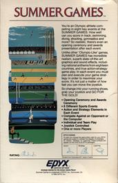 Box back cover for Summer Games on the Atari 8-bit.