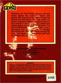 Box back cover for Survival Of The Fittest on the Atari 8-bit.