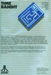 Box back cover for Time Bandit on the Atari 8-bit.