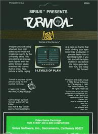 Box back cover for Turmoil on the Atari 8-bit.
