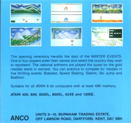 Box back cover for Winter Events on the Atari 8-bit.