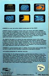 Box back cover for Zombies on the Atari 8-bit.