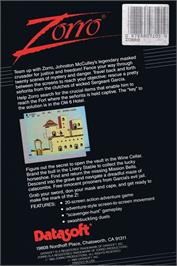 Box back cover for Zorro on the Atari 8-bit.