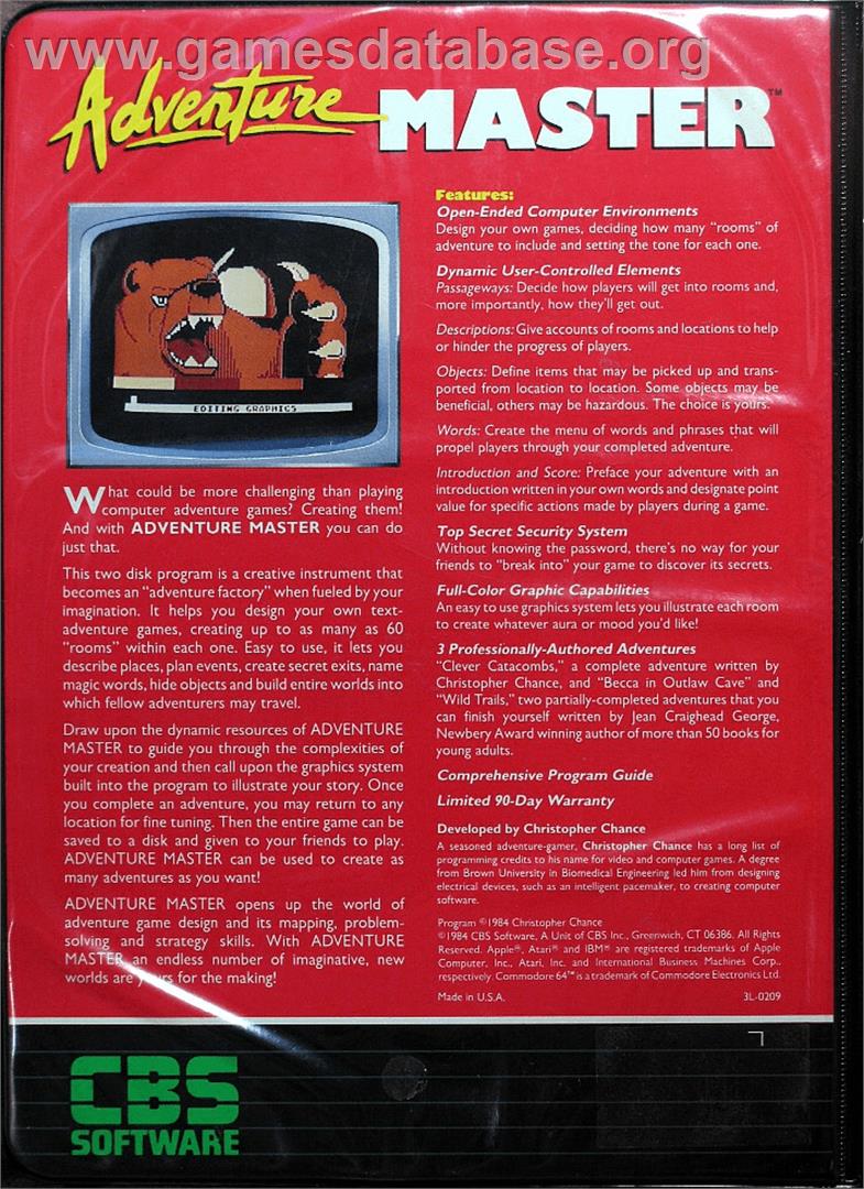 Adventure Master - Atari 8-bit - Artwork - Box Back