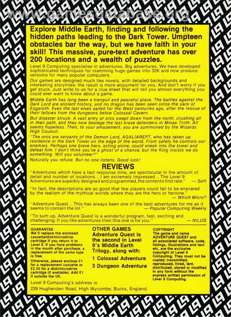 Adventure Quest - Atari 8-bit - Artwork - Box Back