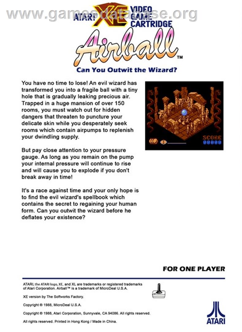 Airball - Atari 8-bit - Artwork - Box Back