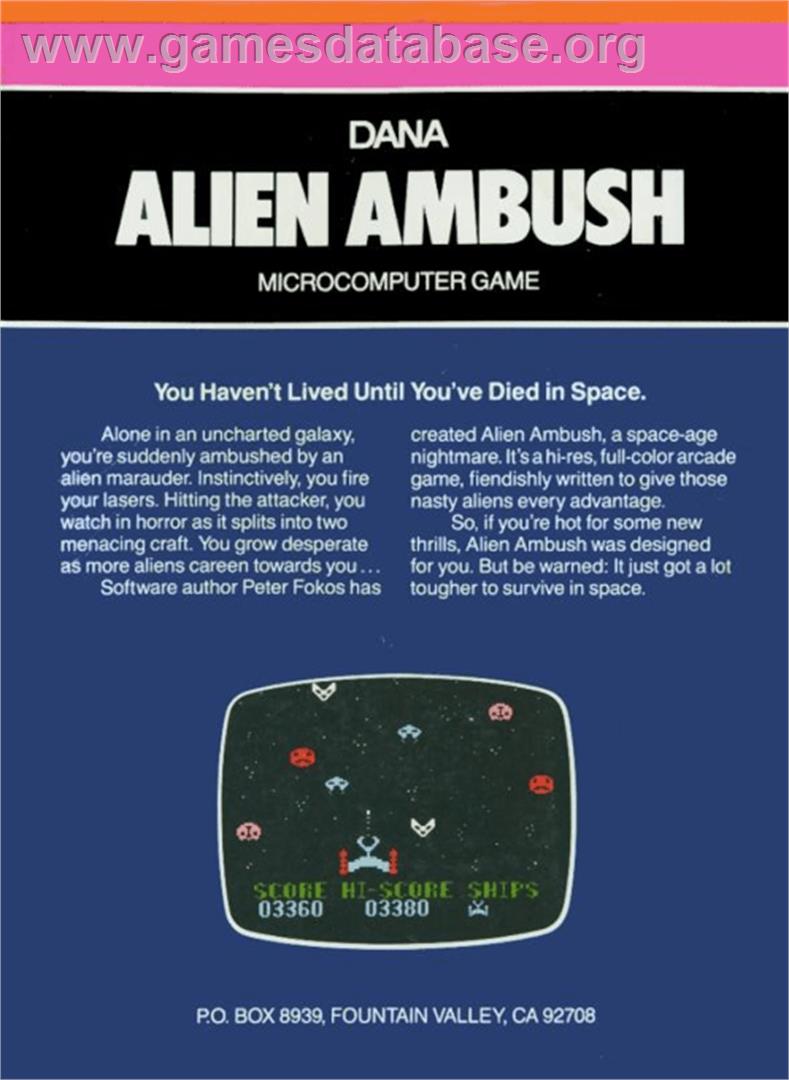 Alien Ambush - Atari 8-bit - Artwork - Box Back
