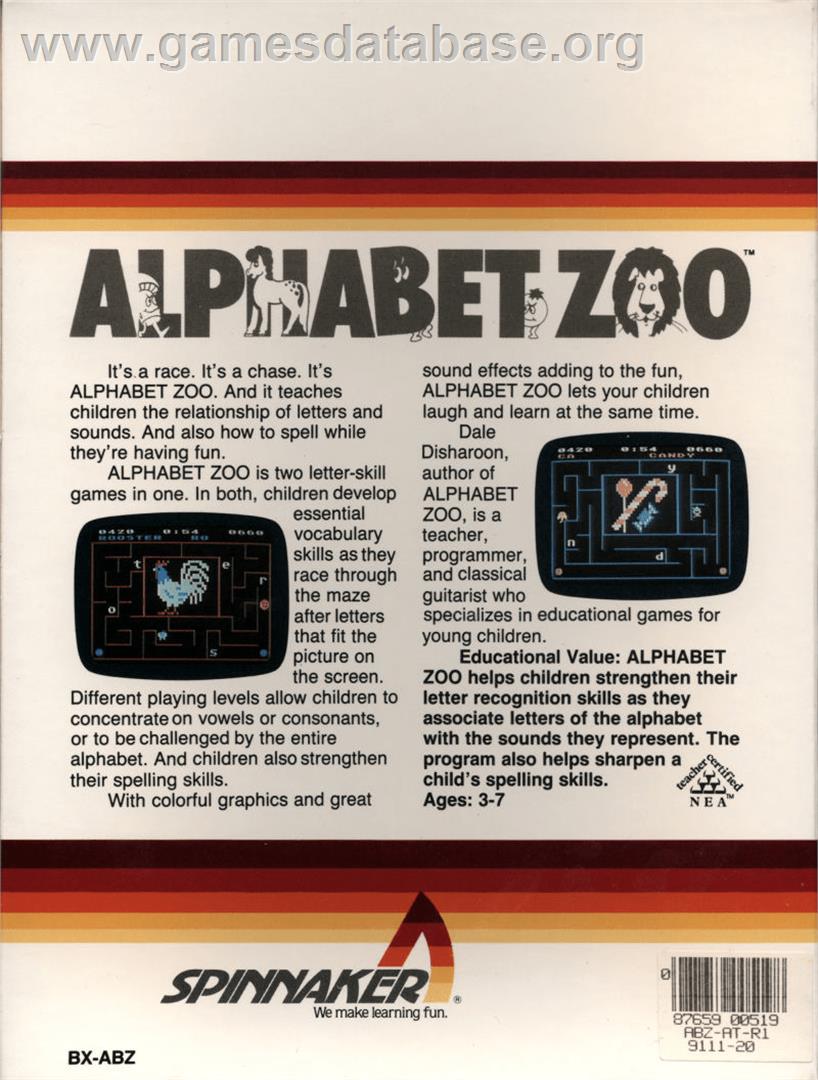 Alphabet Zoo - Atari 8-bit - Artwork - Box Back