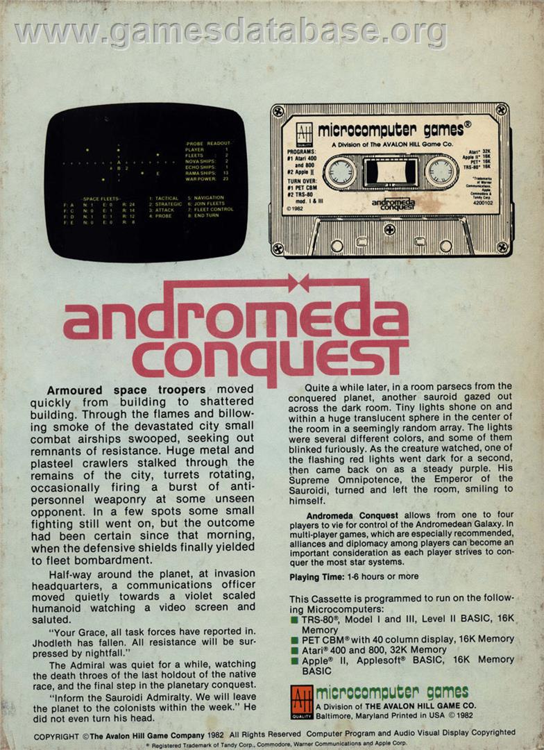 Andromeda Conquest - Atari 8-bit - Artwork - Box Back