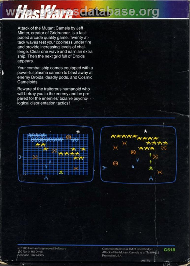 Attack Of The Mutant Camels - Atari 8-bit - Artwork - Box Back