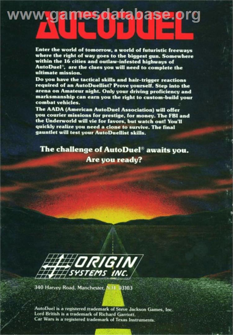 AutoDuel - Atari 8-bit - Artwork - Box Back