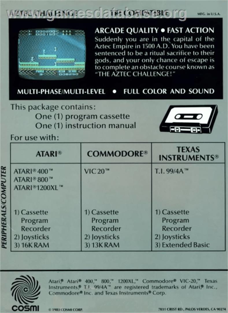 Aztec Challenge - Atari 8-bit - Artwork - Box Back