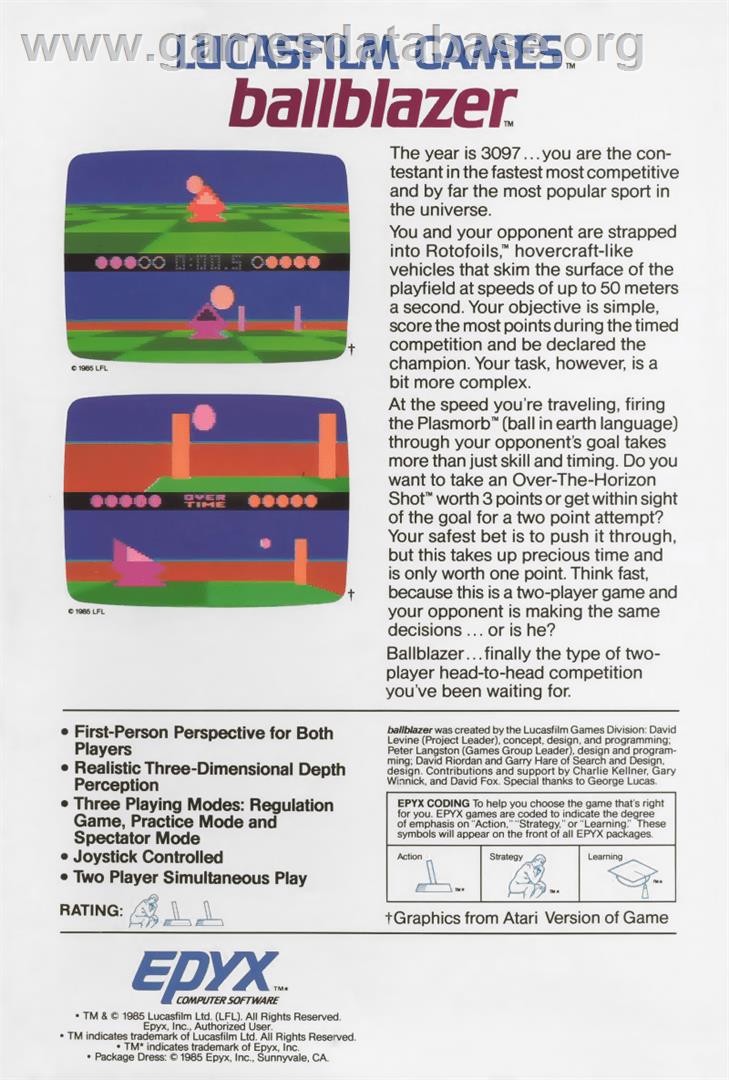 Ballblazer - Atari 8-bit - Artwork - Box Back