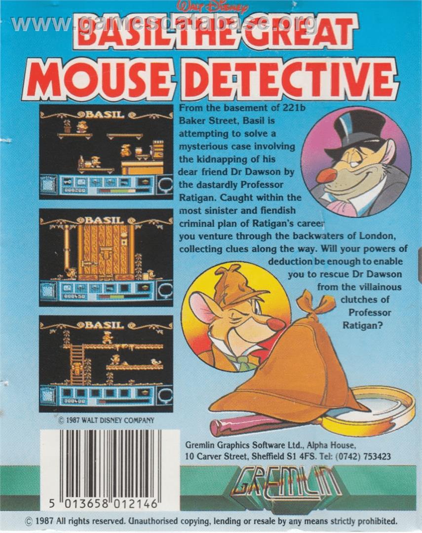 Basil The Great Mouse Detective - Atari 8-bit - Artwork - Box Back