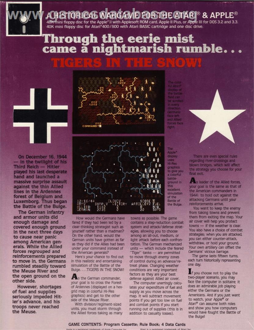 Battle Of The Bulge, The - Tigers In The Snow - Atari 8-bit - Artwork - Box Back