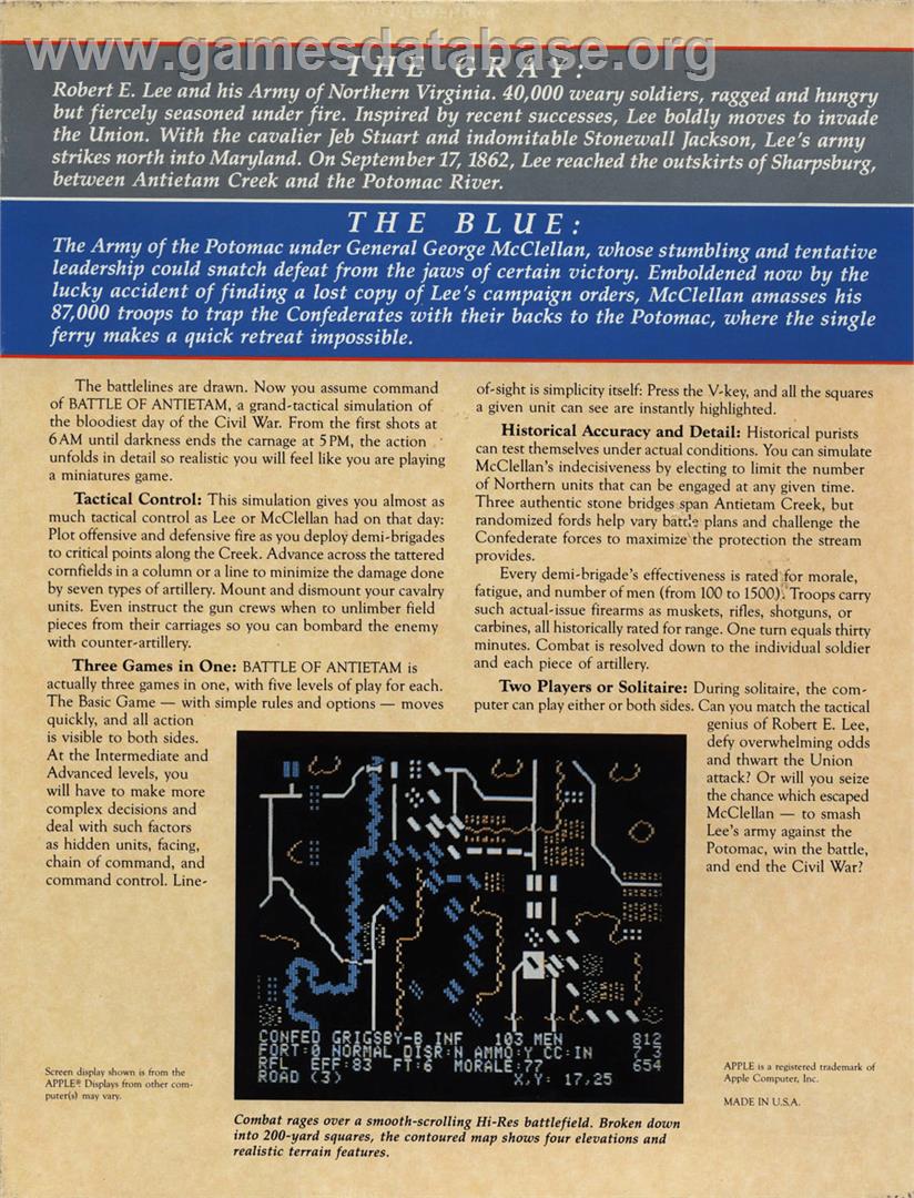 Battle of Antietam - Atari 8-bit - Artwork - Box Back