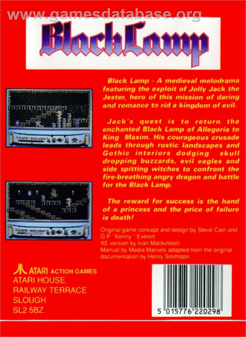 Black Lamp - Atari 8-bit - Artwork - Box Back