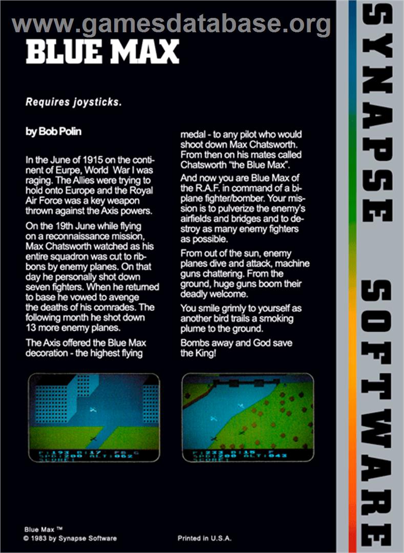Blue Max - Atari 8-bit - Artwork - Box Back