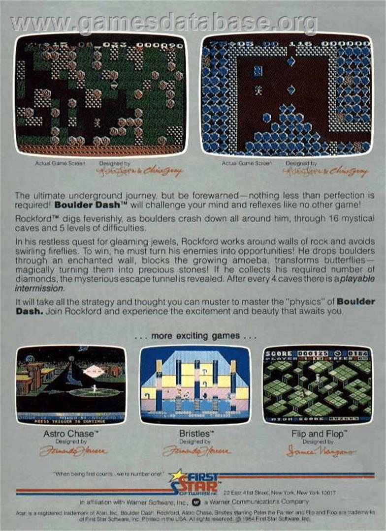 Boulder Dash - Atari 8-bit - Artwork - Box Back