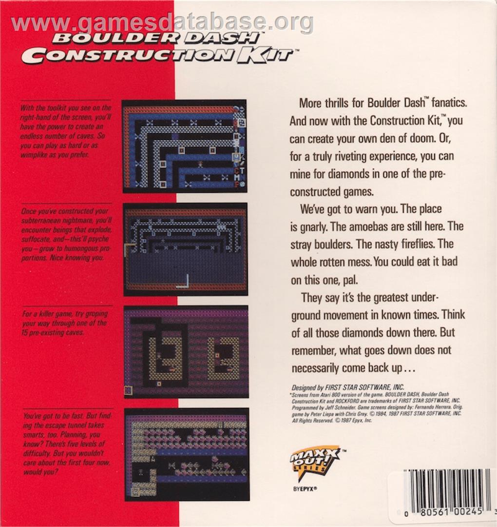 Boulder Dash Construction Kit - Atari 8-bit - Artwork - Box Back