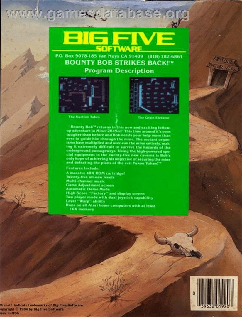 Bounty Bob Strikes Back! - Atari 8-bit - Artwork - Box Back