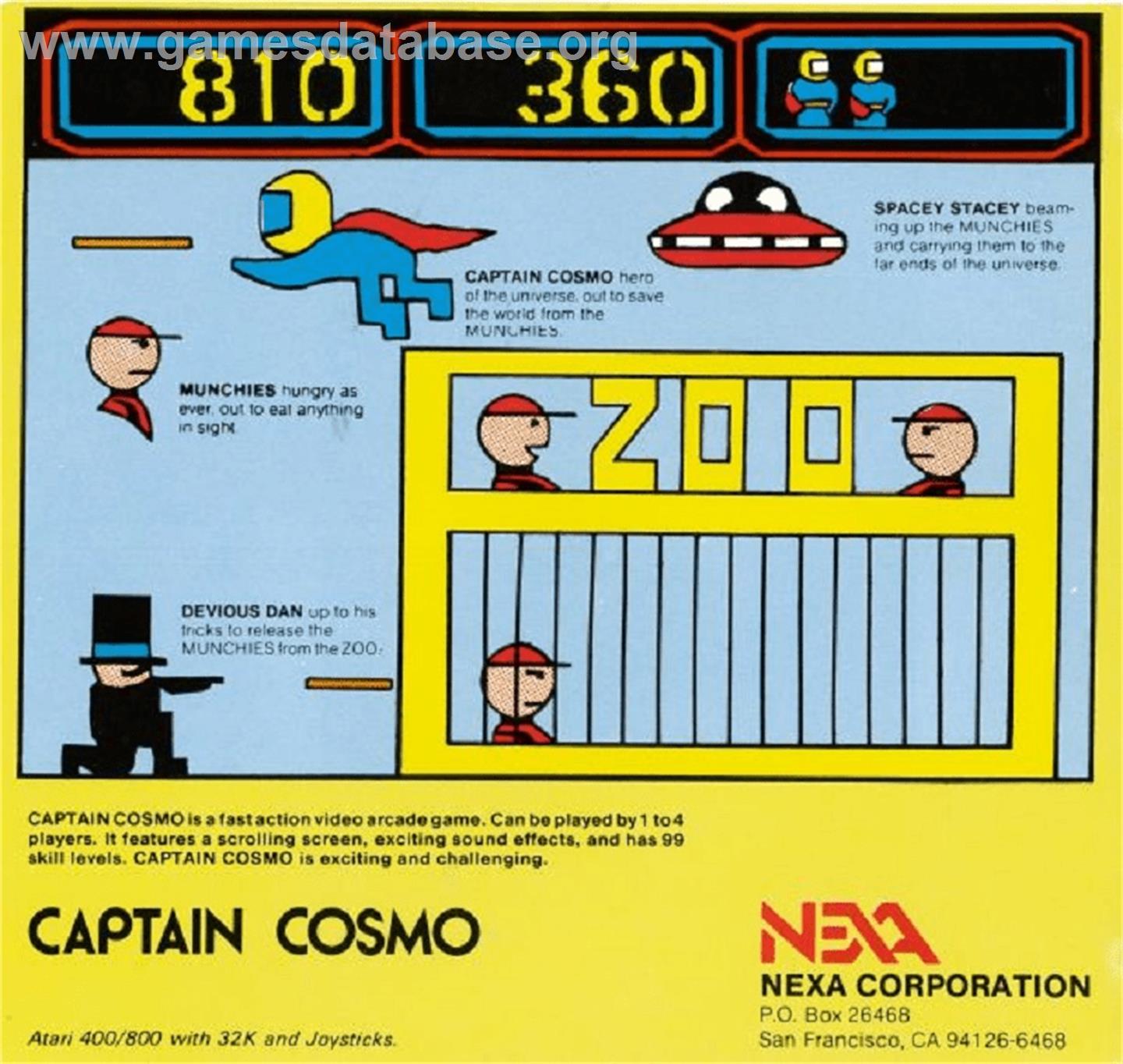 Captain Cosmo - Atari 8-bit - Artwork - Box Back
