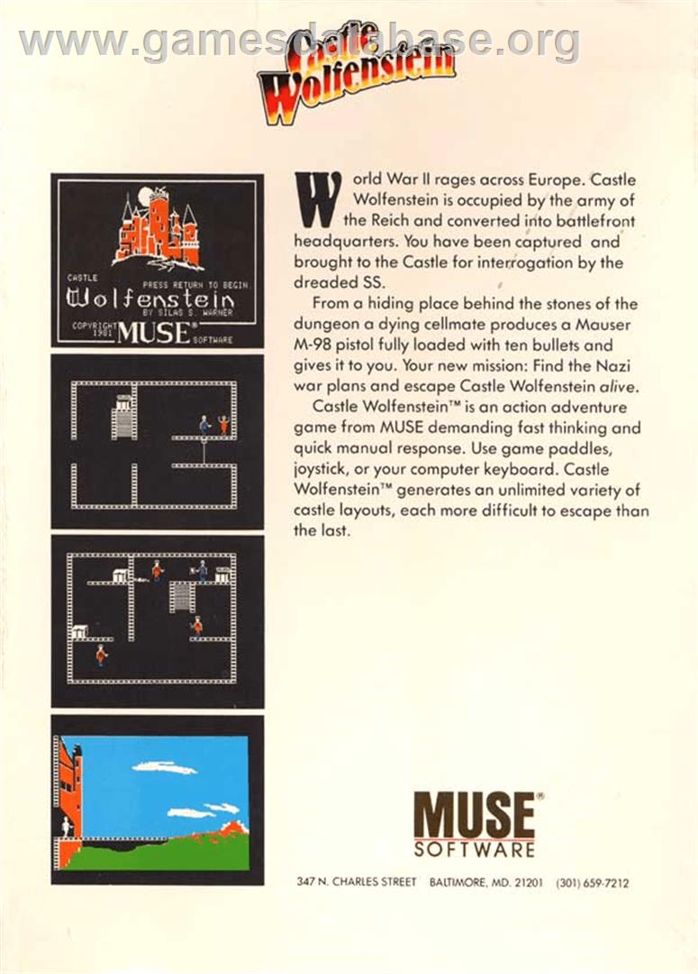 Castle Wolfenstein - Atari 8-bit - Artwork - Box Back
