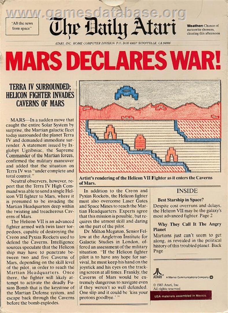 Caverns Of Mars - Atari 8-bit - Artwork - Box Back