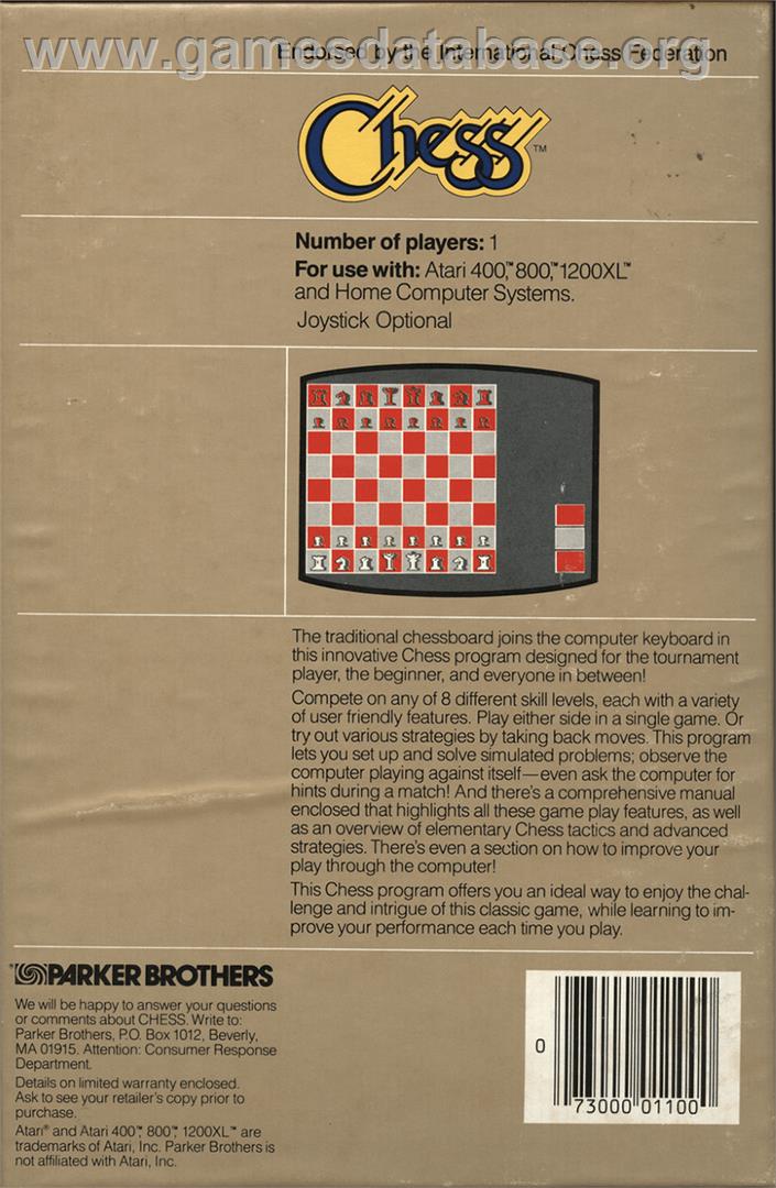 Chess - Atari 8-bit - Artwork - Box Back