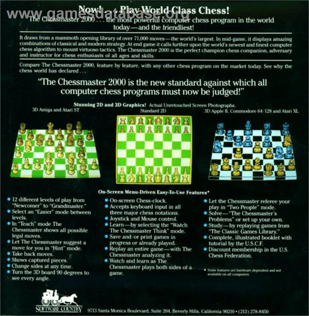 Chessmaster 2000 - Atari 8-bit - Artwork - Box Back