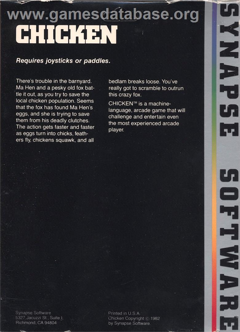 Chicken - Atari 8-bit - Artwork - Box Back