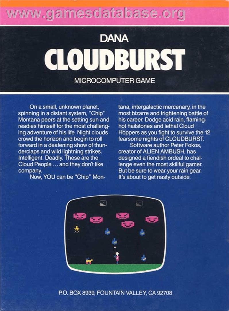 Cloudburst - Atari 8-bit - Artwork - Box Back