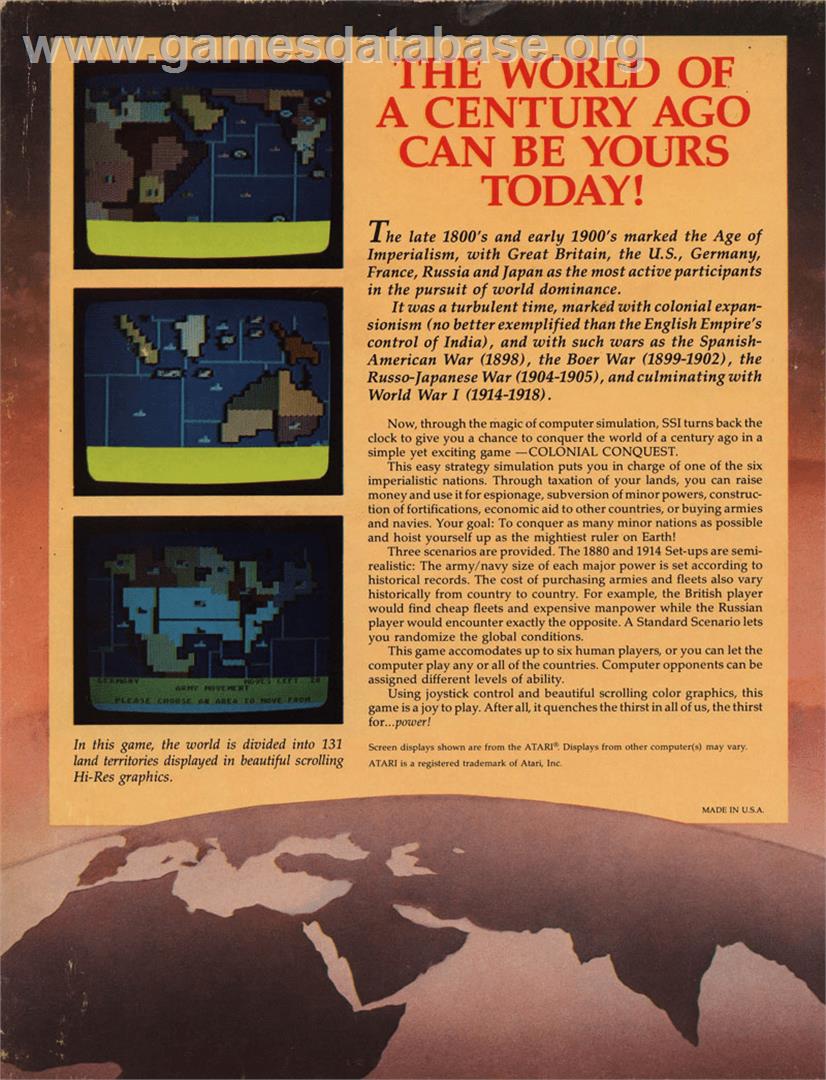 Colonial Conquest - Atari 8-bit - Artwork - Box Back