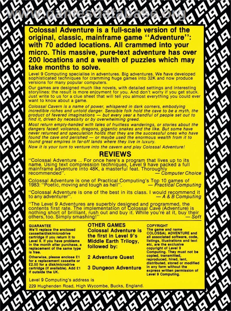 Colossal Adventure - Atari 8-bit - Artwork - Box Back