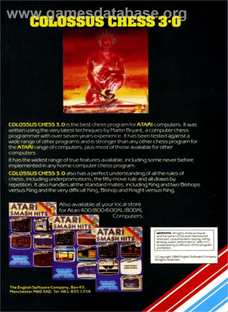 Colossus 4 Chess - Atari 8-bit - Artwork - Box Back