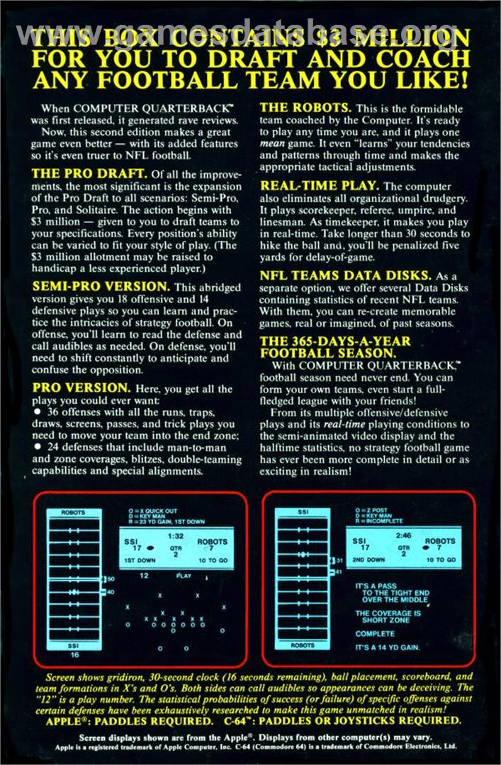 Computer Quarterback - Atari 8-bit - Artwork - Box Back