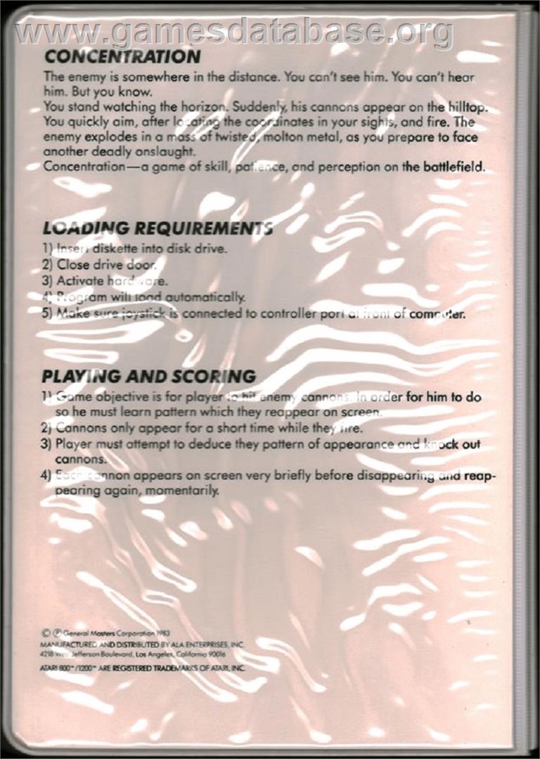 Concentration - Atari 8-bit - Artwork - Box Back