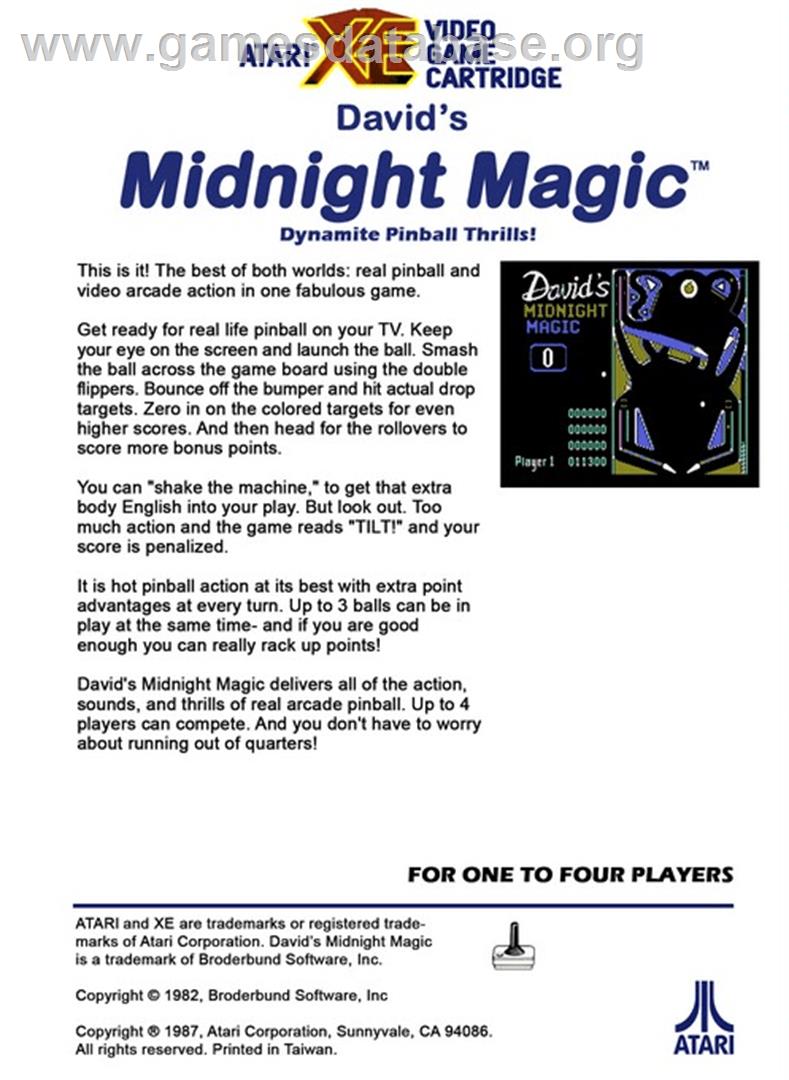 David's Midnight Magic - Atari 8-bit - Artwork - Box Back