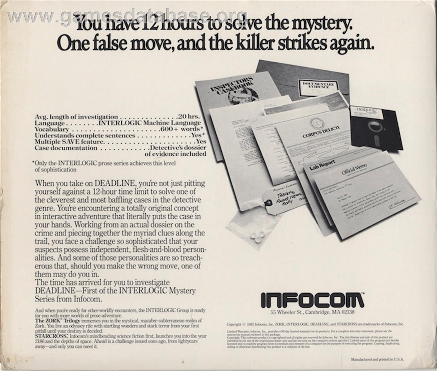 Deadline - Atari 8-bit - Artwork - Box Back