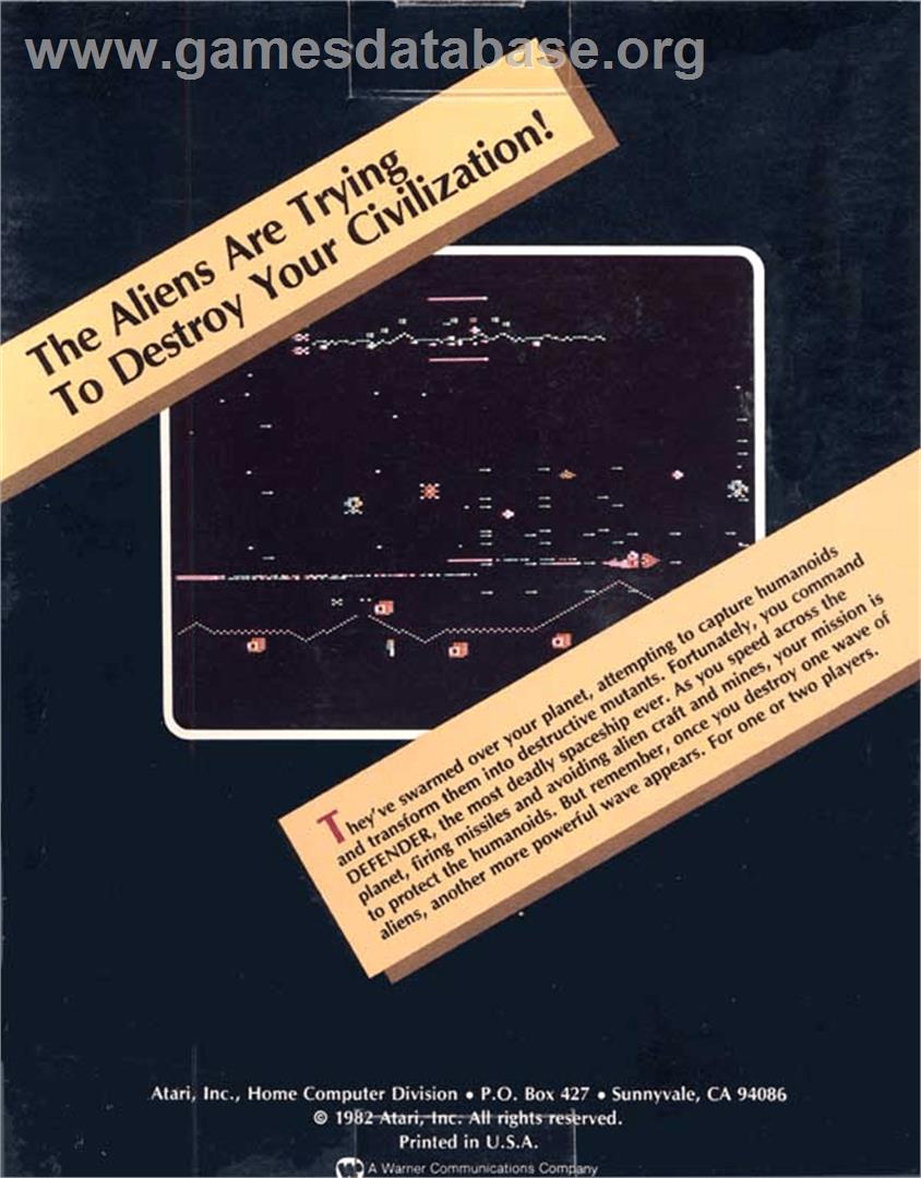 Defender - Atari 8-bit - Artwork - Box Back
